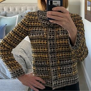 Oscar de la Renta jacket in a beautiful tweed, primarily yellow/gold and black.